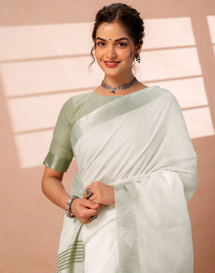 White Linen Woven Border Saree