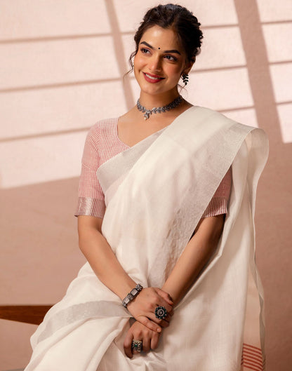 White Linen Woven Border Saree