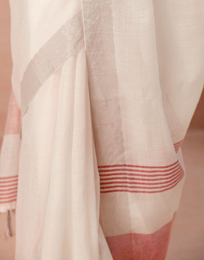 White Linen Woven Border Saree