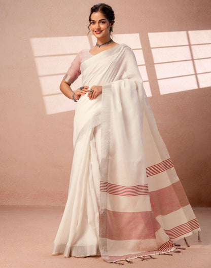 White Linen Woven Border Saree
