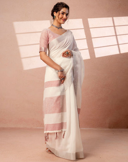 White Linen Woven Border Saree