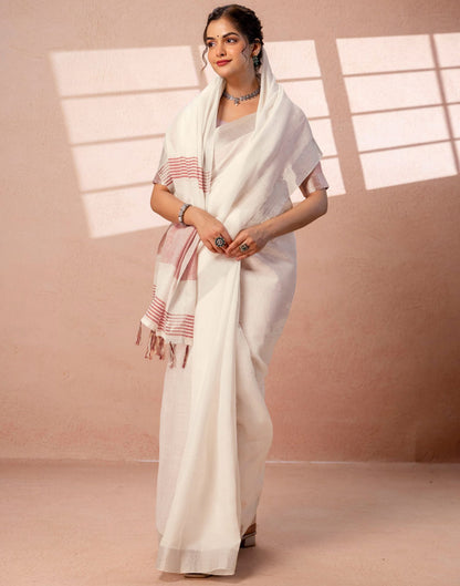 White Linen Woven Border Saree