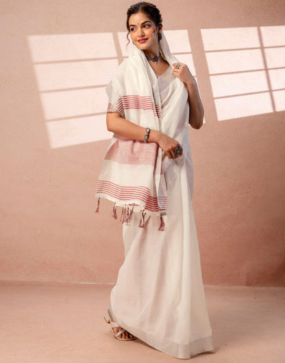 White Linen Woven Border Saree