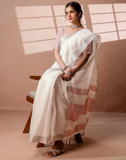 White Linen Woven Border Saree