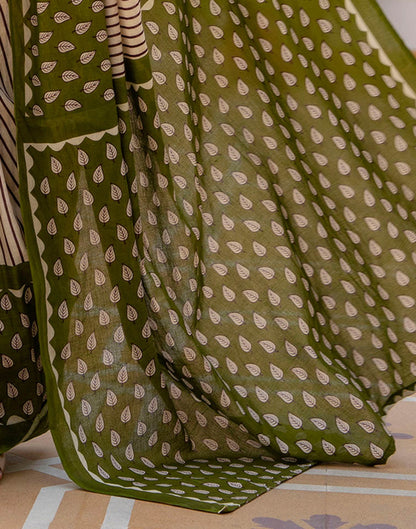 Beige Cotton Printed Saree
