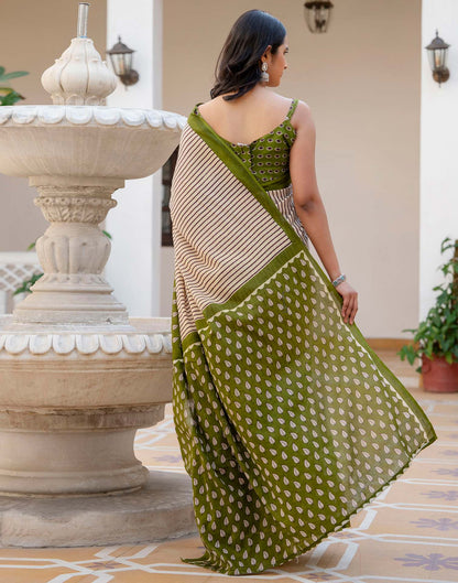 Beige Cotton Printed Saree