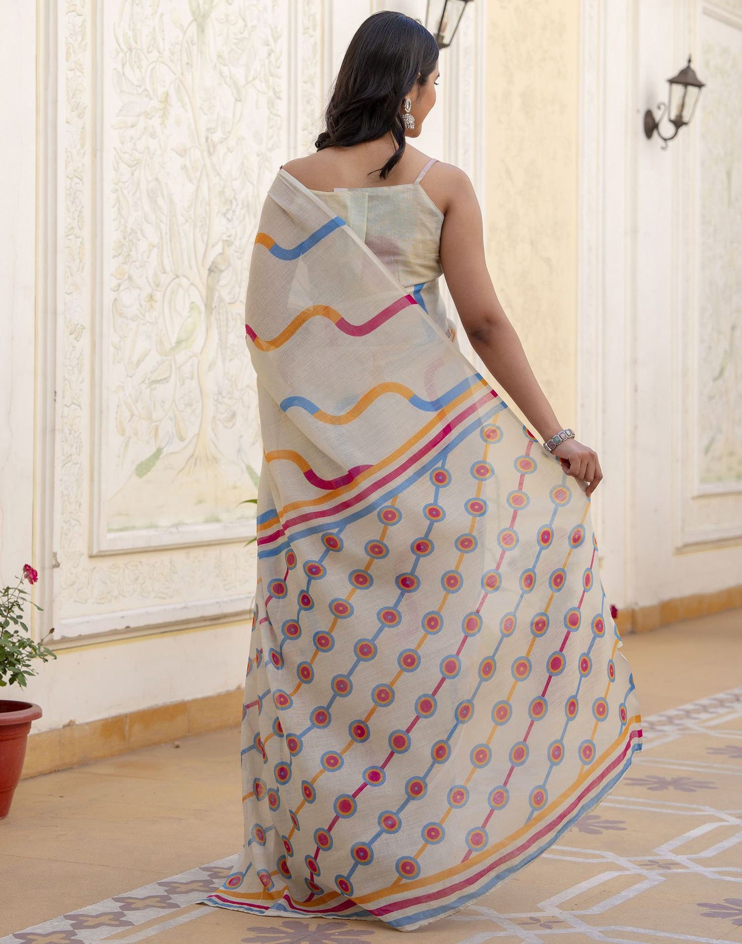 Dusty Pista Green Linen Printed Saree