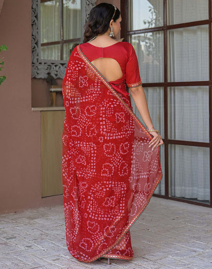 Red Chiffon Bandhani Printed Saree