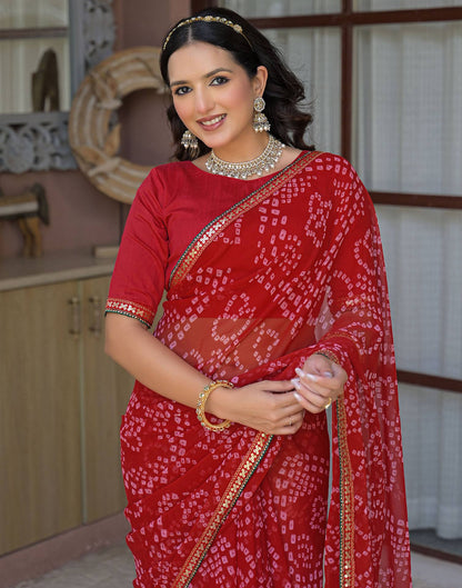 Red Chiffon Bandhani Printed Saree