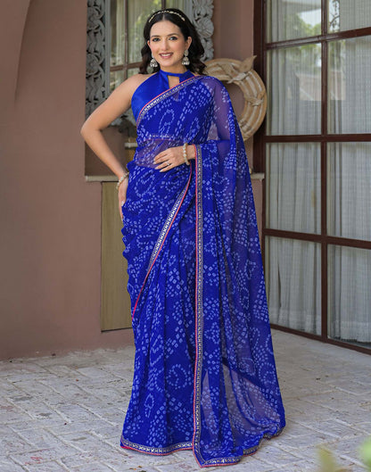 Blue Chiffon Bandhani Printed Saree