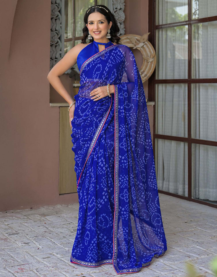 Blue Chiffon Bandhani Printed Saree