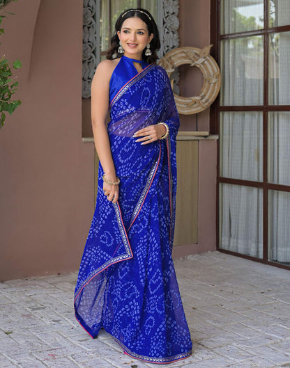 Blue Chiffon Bandhani Printed Saree