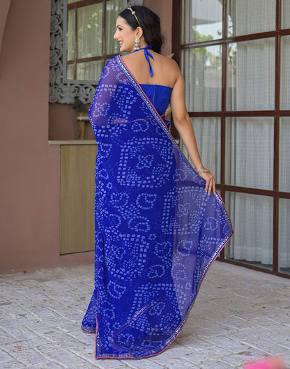 Blue Chiffon Bandhani Printed Saree