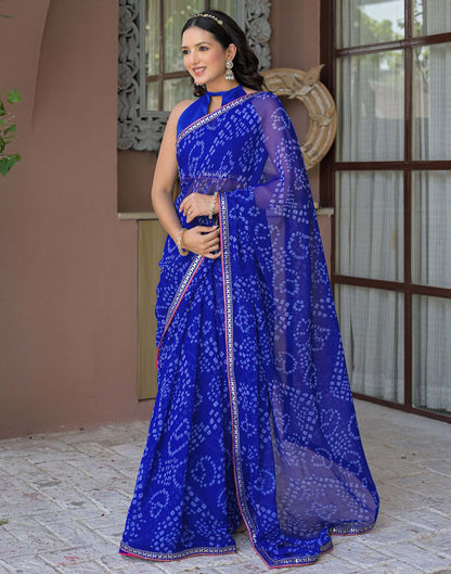 Blue Chiffon Bandhani Printed Saree