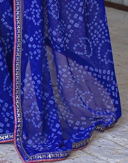 Blue Chiffon Bandhani Printed Saree