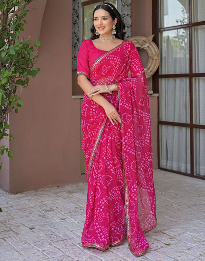 Pink Chiffon Bandhani Printed Saree