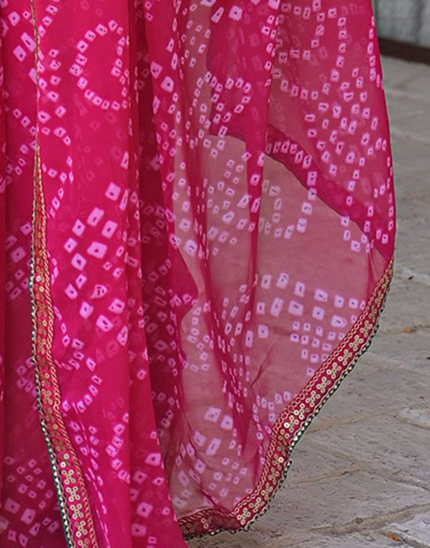 Pink Chiffon Bandhani Printed Saree