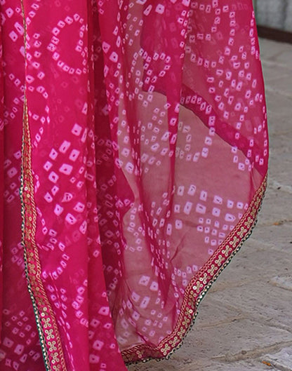 Pink Chiffon Bandhani Printed Saree