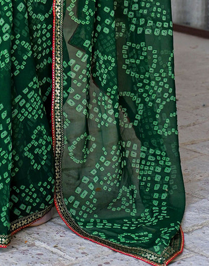 Green Chiffon Bandhani Printed Saree