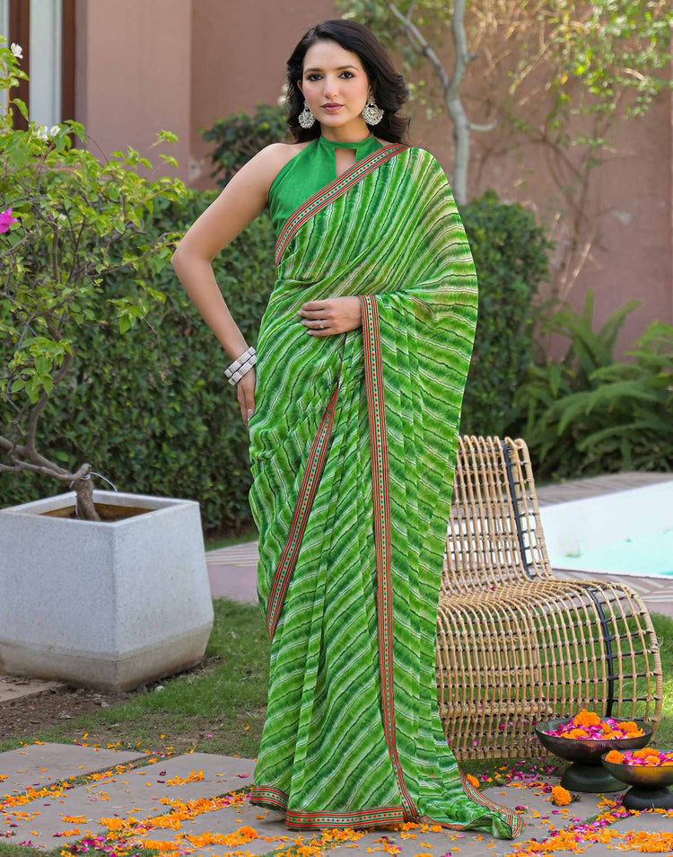 Parrot Green Georgette Laheriya Printed Saree