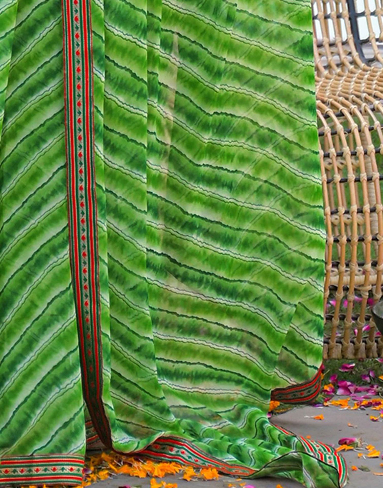 Parrot Green Georgette Laheriya Printed Saree