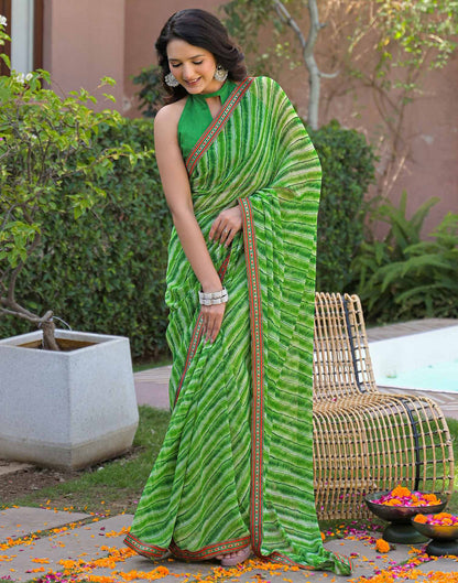 Parrot Green Georgette Laheriya Printed Saree