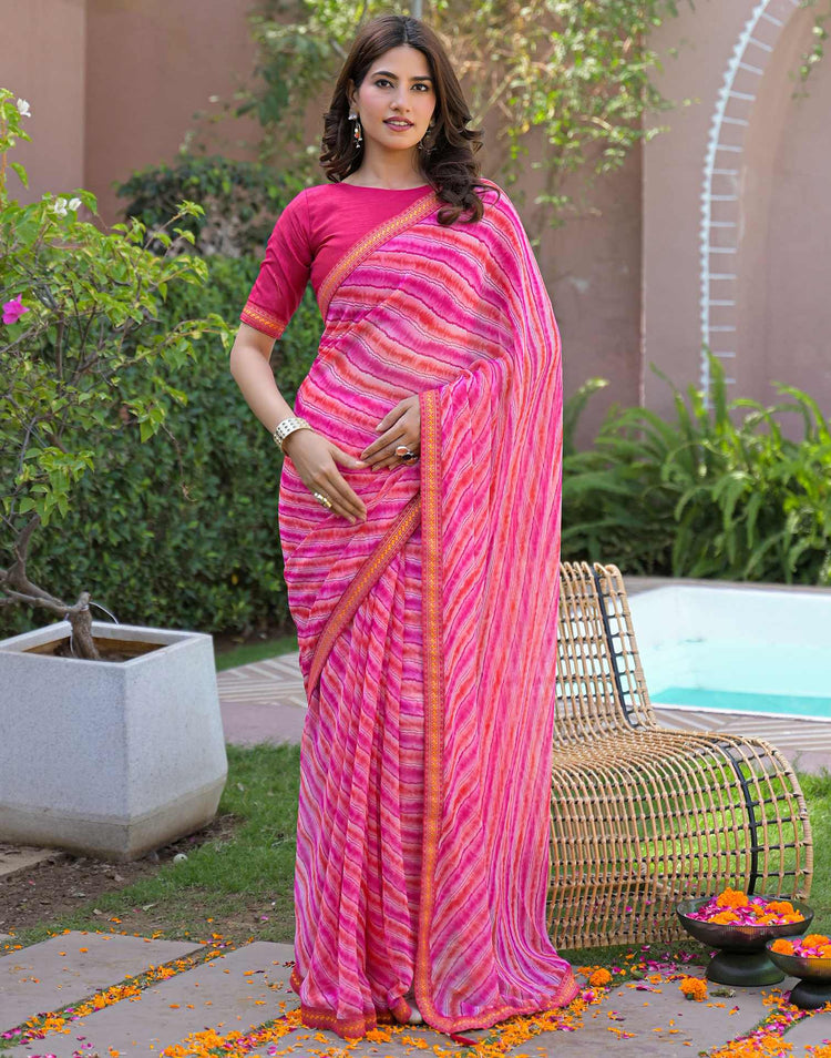 Pink Georgette Laheriya Printed Saree