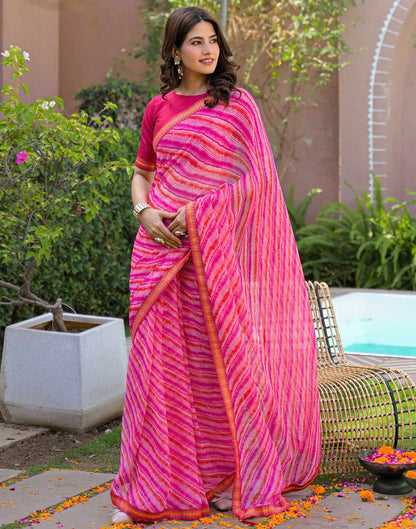 Pink Georgette Laheriya Printed Saree