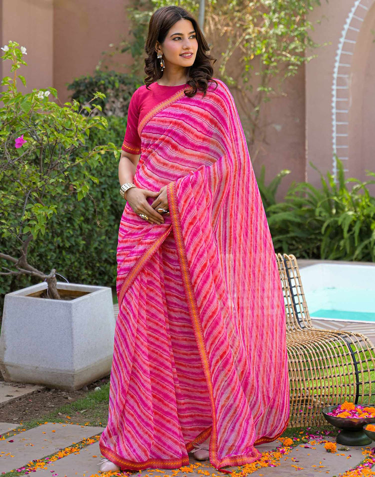 Pink Georgette Laheriya Printed Saree