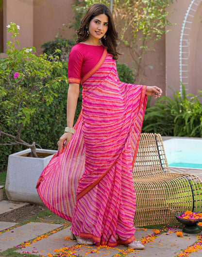 Pink Georgette Laheriya Printed Saree