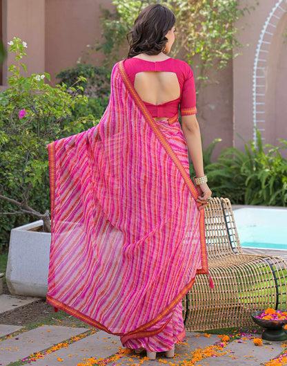 Pink Georgette Laheriya Printed Saree