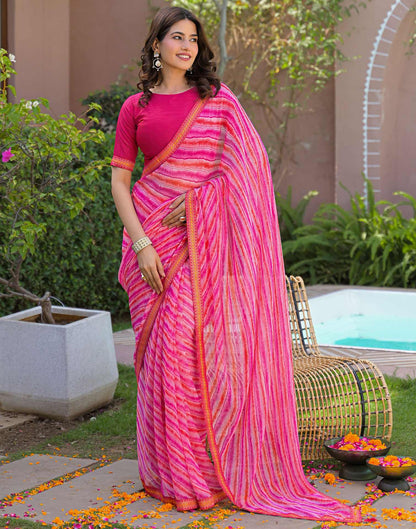 Pink Georgette Laheriya Printed Saree