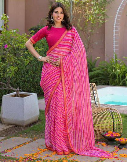 Pink Georgette Laheriya Printed Saree