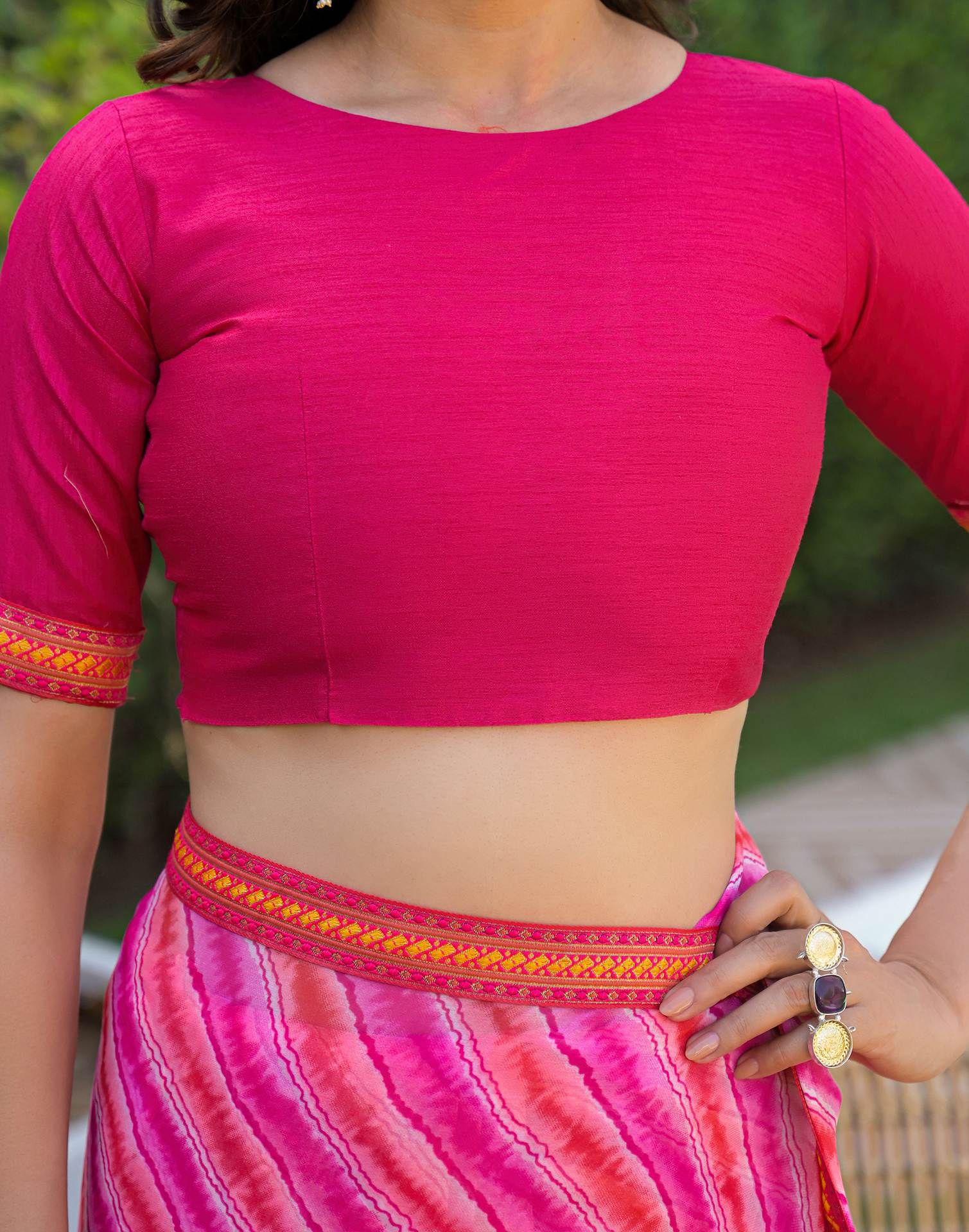 Pink Georgette Laheriya Printed Saree