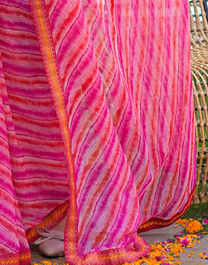 Pink Georgette Laheriya Printed Saree