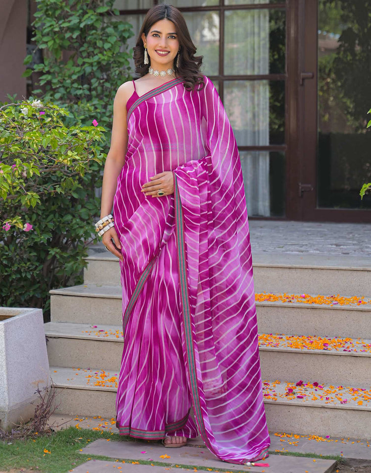 Pink Georgette Laheriya Printed Saree