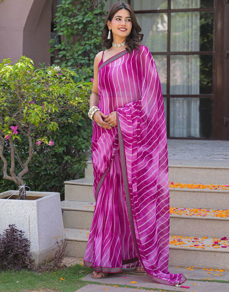 Pink Georgette Laheriya Printed Saree