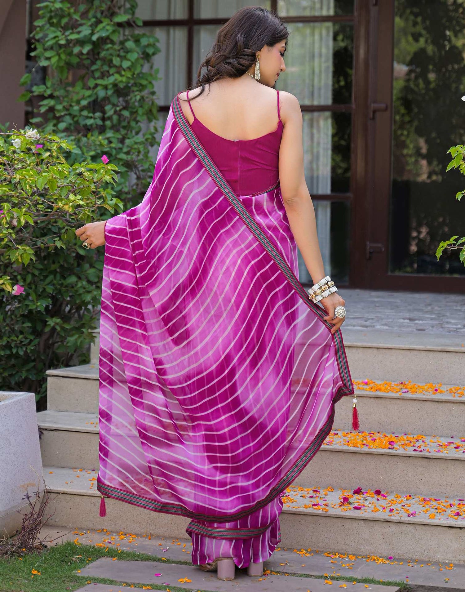 Pink Georgette Laheriya Printed Saree