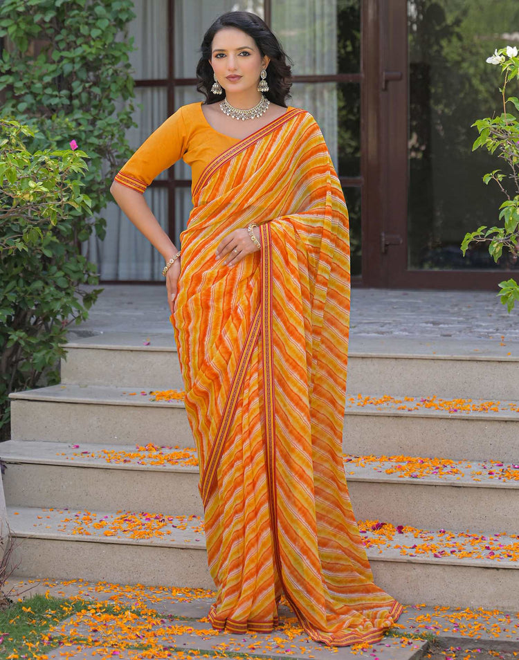 Yellow Georgette Laheriya Printed Saree