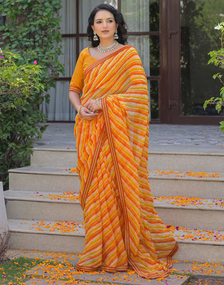 Yellow Georgette Laheriya Printed Saree