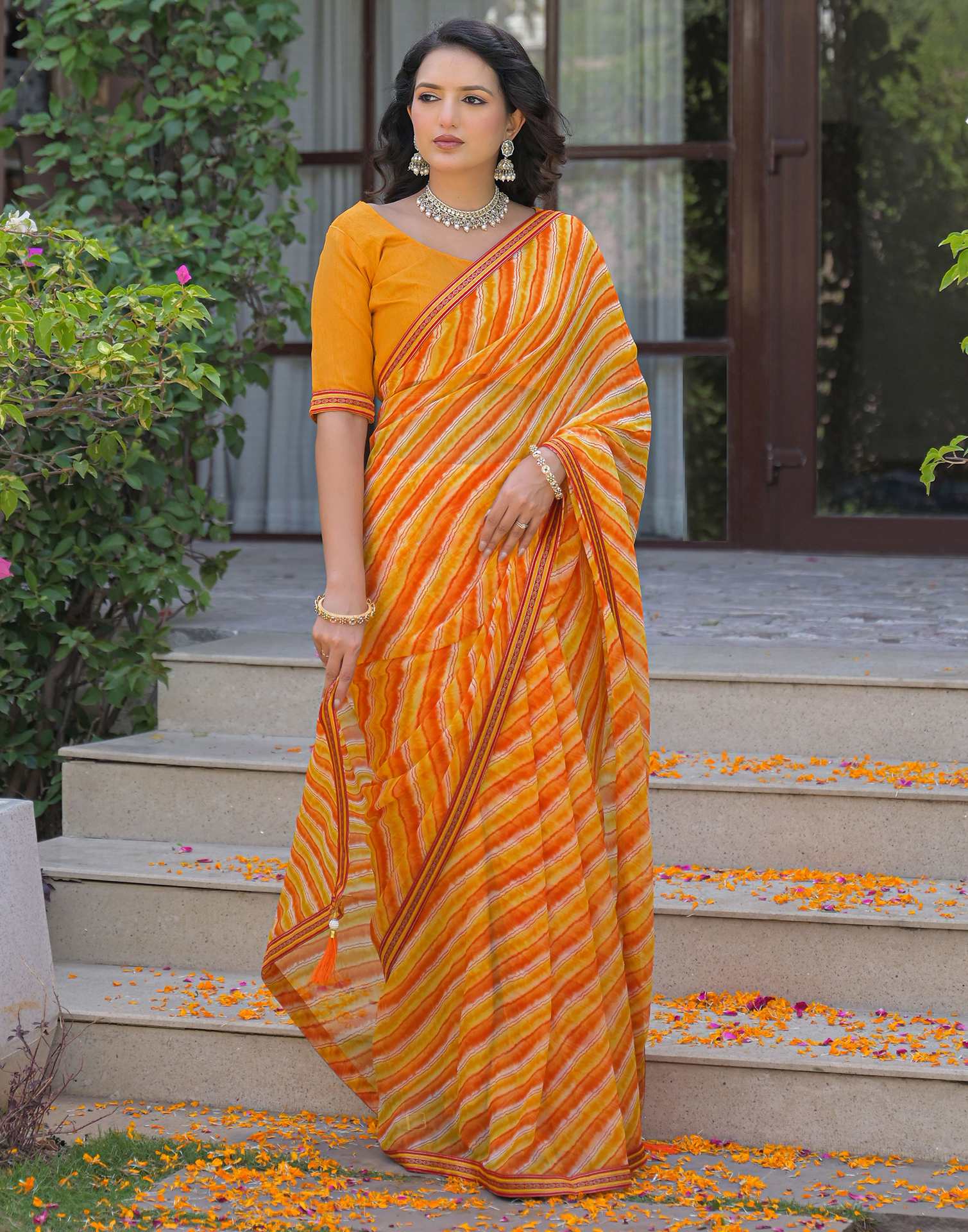 Yellow Georgette Laheriya Printed Saree