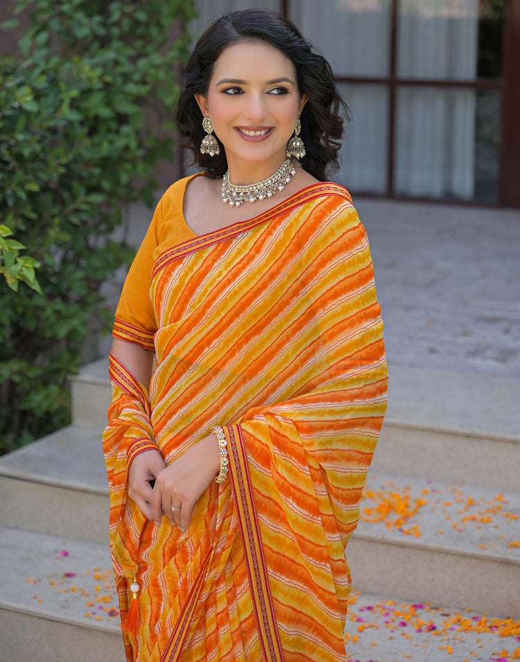 Yellow Georgette Laheriya Printed Saree