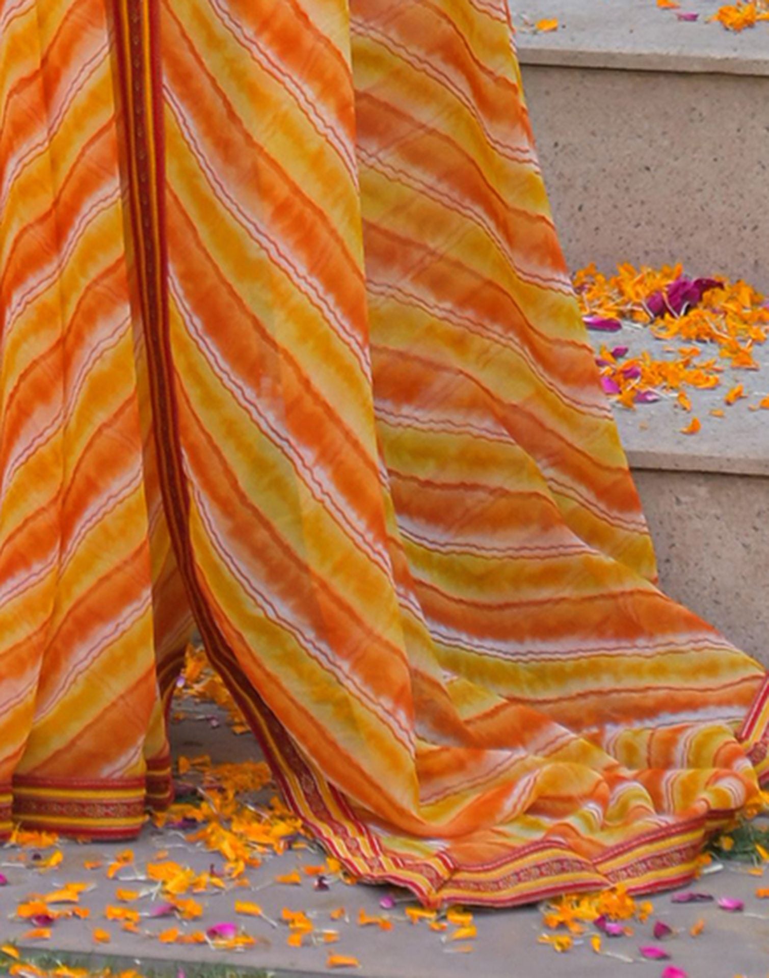 Yellow Georgette Laheriya Printed Saree