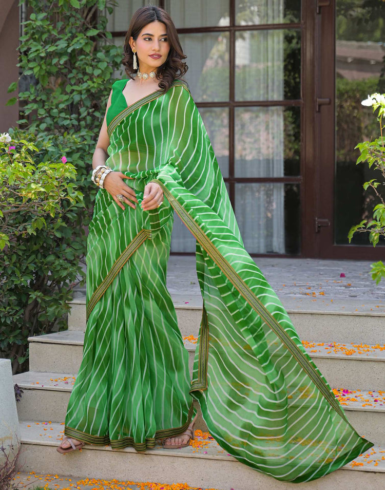 Parrot Green Georgette Laheriya Printed Saree