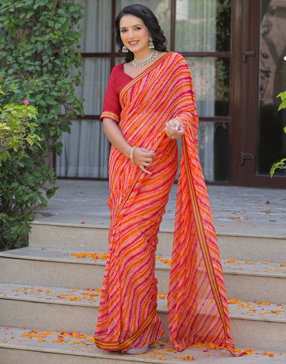 Orange Georgette Laheriya Printed Saree