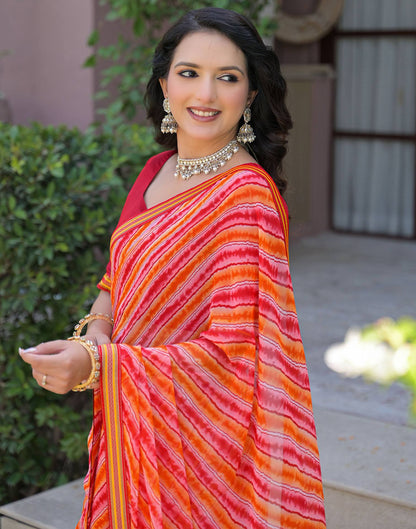 Orange Georgette Laheriya Printed Saree