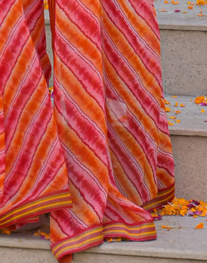 Orange Georgette Laheriya Printed Saree