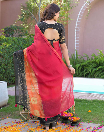 Pink Linen Bandhani Printed Printed Saree