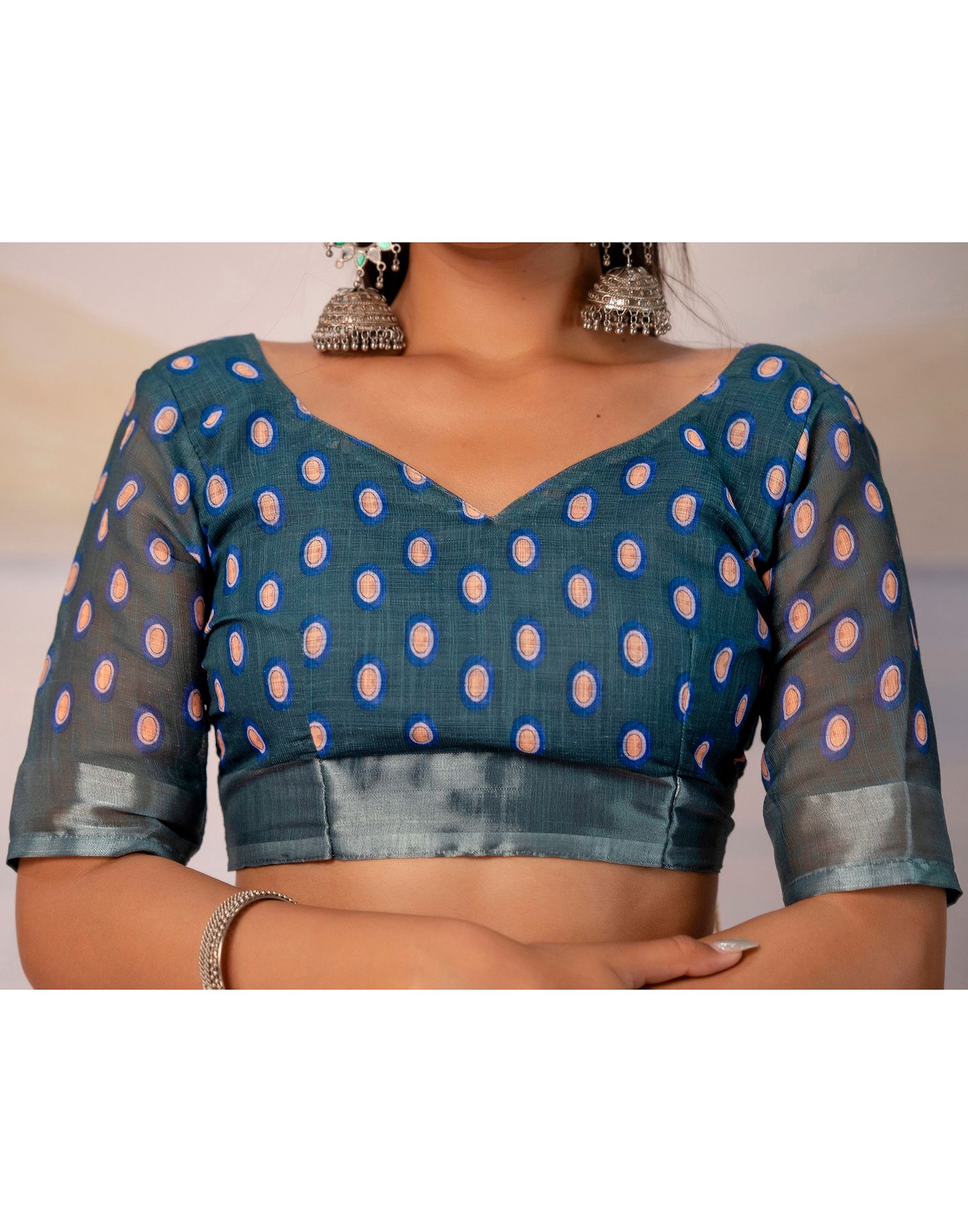 Grey Linen Printed Zari Border Saree