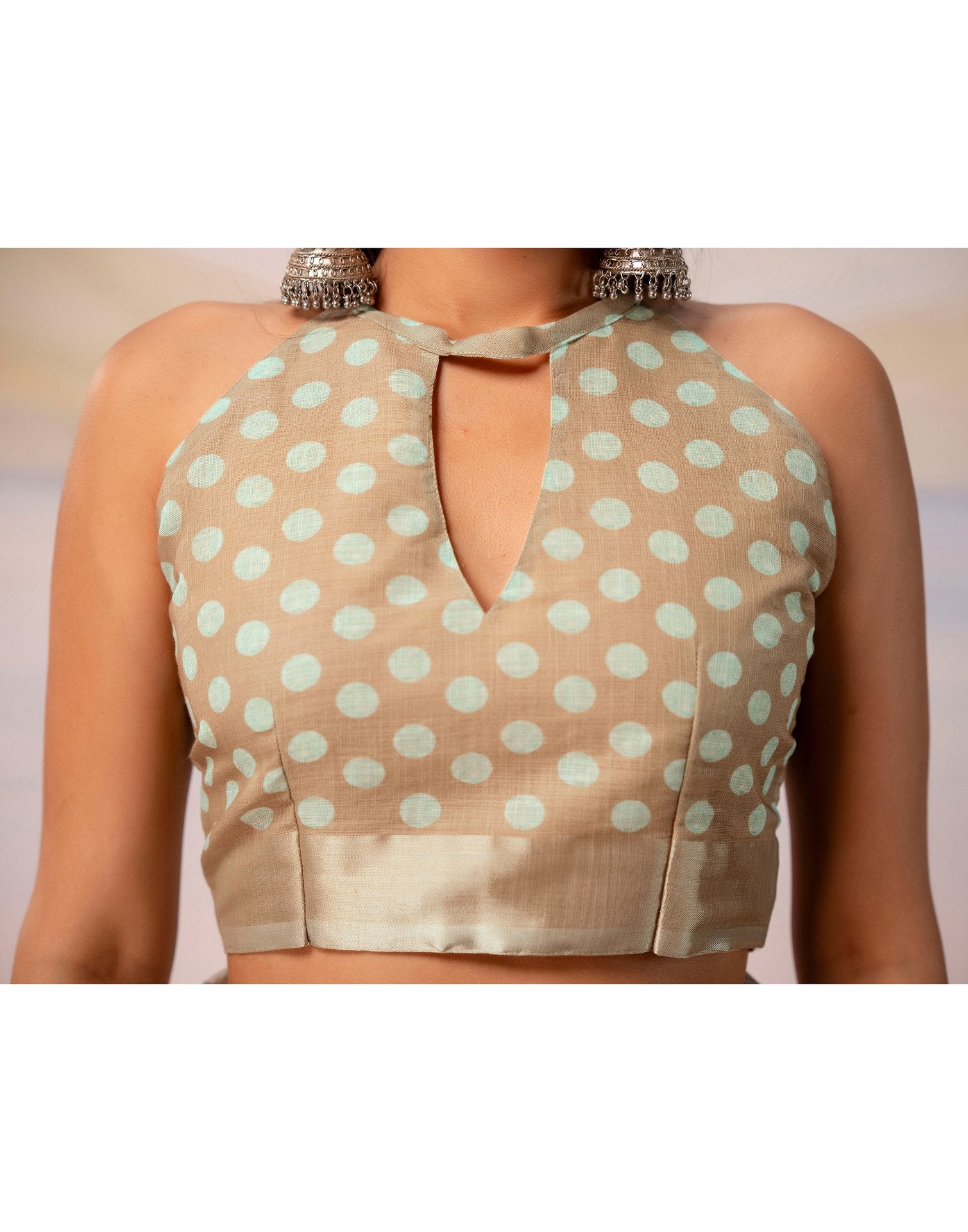 Beige Linen Printed Zari Border Saree